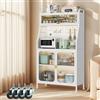 Fiutazge Credenza Cucina Alta, Mobile Cucina Dispensa con ruote, Mobile Buffet con Ripiani Regolabili, Ante a Vista e Vani Aperti, Credenza Alta per Soggiorno, Camera, Bianco 86 X 36 X 160cm