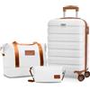 AnyZip valigia bagaglio a mano ABS+PC trolley bagaglio con 4 Rotelle Girevoli e TSA Lucchetto（Bianco-Marrone,M set）