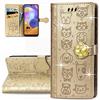 LEMAXELERS Custodia Huawei P Smart 2020 Cover Portafoglio,Huawei P Smart 2020 Custodia Bling Strass Brillant Gatto cane Wallet Shock-Absorption Magnetica Leather Flip Cover,SD DZ Cat Gold