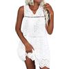 Generico Vestiti Estivi Donna Senza Maniche Ruffles Abito Scollo a V Corto Vuoto Jacquard Casual Vestito Cotton Abito Mare Spiaggia