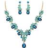 Clearine Donna Parure Gioielli Matrimonio Nuziale Cristallo Lacrima Filigrana Foglia Ramoscello Collana Ciondolano Orecchini Set Turchese Colore Oro-fondo