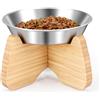 BULANGDE Ciotole Piatta per Gatti Rialzate Acciaio Inox con Supporto Bambù Legno Antiscivolo,Porta Piatto Gatti Piccoli Affaticamento Baffi Acqua Alimenti Cani Cuccioli Domestici Animali (1 Pezzi)