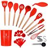 ONATISMAGIN Set di utensili da cucina in silicone, set da 35 utensili da cucina in silicone antiaderente, include spatola, cucchiaio scanalato, cucchiaio, ruota per pizza, gancio e altro (rosso)