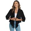 Famrrifuu Coprispalle Donna Elegante Leggero Estivo Cardigan Corta Maniche 3/4 Chiffon Casual Bolero Giacca Coprispalle Corto,Nero,M