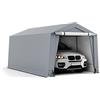 COSTWAY Tendone Garage 2,9 x 4,9 m, Telaio in Acciaio Zincato, Travi Triangolari Rinforzate, per Auto, Moto, Biciclette, Carico e Evento all'aperto, Grigio