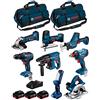 JG todotaladros BOSCH Kit 18V BK801BAG (GDX 18V-180 + GSR 18V-55 + GBH 18V-21 + GKS 18 V-LI + GST 18 V-LI S + GWS 18-125 V-LI + GLI 18V-300 + GSA 18 V-LI C + 3 Batterie di 4,0 Ah + Caricabatterie + 2 Borse)