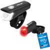Fischer Set di luci a LED per bicicletta, con tecnologia LED, resistente agli spruzzi, nero, 1 pezzo