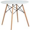 H.J WeDoo Tavolino Cucina Rotondo, Tavolo da Pranzo Design Moderno Tavolino da Salotto Gambe in Legno, bianco 80 x 80 x 75 cm