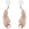 Swarovski Nice Orecchini Pendenti, Motivo a Piuma, con Perle di Cristallo e Zirconia Swarovski, Taglio Misto, Placcatura in Tonalità Oro Rosa, Bianco