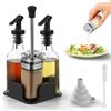 FRIBERG Set Olio Aceto Sale Pepe, 2 bottiglie per olio e aceto da 200 ml, 2 vasetti da 120 ml con coperchio a pomello, imbuto e spazzola per la pulizia inclusi