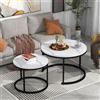 PD1 Set di 2 Tavolini da Salotto Moderni Rotondi Impilabili in MDF con Struttura in Metallo, Design Salvaspazio, 50x70,5 cm+45,5x44 cm, colore marmo