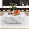 PD1 Tavolino da Salotto Moderno Trapezoidale in MDF con Finitura Marmo, 2 Cassetti, Design Unico e Stabile, 70x70x37 cm, Bianco
