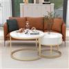 PD1 Set 2 Tavolini da Salotto Moderni Annidati con Effetto Marmo Lucido, Struttura in Metallo, adatti per Soggiorno, 70x70x48 cm e 50x50x43,5 cm, Bianco