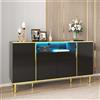 GL Store Credenza Moderna Elegante Lucida con 2 Cassetti e 4 Ante, Struttura in LED e Dettagli Dorati, 150x40x80 cm per Soggiorno e Cucina, Nero