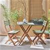 SWEEEK Tavolo da giardino bistrot in legno 60x60cm - Barcelona Legno/Verde grigio - pieghevole, bicolore, quadrato, in legno acacia con 2 sedie pieghevoli