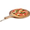 Relaxdays Piatto per Pizza con Manico, Ø 35,5 cm, Tagliere Rotondo in Legno di Acacia per Formaggi e Aperitivo, Marrone, 100%
