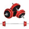 HOMCOM Kit Manubri e Bilanciere 65kg totali per Workout in Casa, in Metallo, Sabbia di Ferro e Gomma, Rosso
