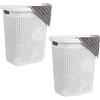 Mind Reader Cesto portabiancheria sottile da 50 l, set di 2, cesto per vestiti, coperchio, design in vimini, plastica, 44 x 34 x 53 cm, bianco