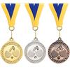 PATIKIL 2 Ping Pong Medaglie, 3pz Ping Pong Premio Medaglie Set Oro Argento Bronzo Medaglia con Nastro Blu Giallo per Giochi Sport Competizioni