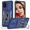 JIEZUIMEI Cover per Samsung Galaxy A21s Custodia con Protezione Fotocamera, Custodia con 360°Rotante Anello Supporto Hard PC Back Cover e TPU Bumper Antiurto Case Blu profondo