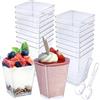 WSAMJIN 25 Pezzi Bicchieri da Dessert con Cucchiai, Ciotole da Desserts da 5Oz/150ml In Plastica Riutilizzabili, Tazze da Dessert Quadrate che Servono Tazze da Desserts per la Festa del Desserts