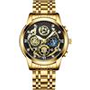 RORIOS Orologio Analogico Quarzo da Uomo con Diamante, Impermeabile, Lavoro, Acciaio Inossidabile, Luminosi, Calendario - Oro Nero