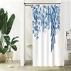Uiiooazy Tenda Doccia Antimuffa, Tenda Doccia Piccola 90x180cm Foglie Blu Eucalipto Fiori Blu Acqua Floreale Tende da Bagno Tessuto Lavabile Impermeabile Poliestere Tende Vasca da Bagno con 6 Anelli