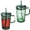 Relaxdays Set da 2 Tazze per Bevande, Bicchieri in Vetro per Frullati, con Coperchio Cannuccia e Manico, 450 ml, Verde