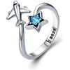 NewL 925 Sterling Silver Trendy Star e aereo Femminili Anelli aperti per le donne Gioielli in argento sterling che tagliano gli anelli aperti