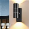 Wondlumi Applique da Esterno/Interno LED con Sensore Crepuscolare GU10,Luce Calda 5W,Lampada da Parete Esterno IP44 Up Down Faretto da Parete Moderno Nero per Scala,Corridoio,Balcone,Villa Bagno