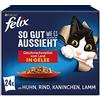 FELIX Ottimo come sembra cibo per gatti bagnato in gelatina, mix di varietà, confezione da 4 (4 x 24 sacchetti da 85 g)