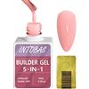 INTOBAS Kit Ricostruzione Unghie stile francese Professionale 5 In 1, Builder Gel-15ml Nudo Rosa,Smalto Semipermanente Primer Con Cartine 100 Pezzi Per Acrigel,Per Nail Art