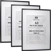 YiPinYin Set di 3 cornici nere formato A1 con supporti per A2 (41x58,4 cm), cornici per poster A2 per fotografie, MDF leggero, montaggio orizzontale/verticale a parete