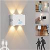 VOMI Lampada da Parete Senza Fili con Sensore di Movimento Interno Moderno Applique 4W LED Lampade Senza Corrente a Batteria 4000mAh Ricaricabile Luce con Interruttore, Bianco