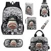 Chririnla Set di 7 zaini da scuola per bambini, zaino scolastico e portapranzo, astuccio, custodia per bottiglia d'acqua, custodia per libro, Squalo, Zaino per bambini