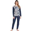 Leo Corsetteria Pigiama Donna Invernale Aperto Felpato Molto Caldo in Jaquard No Polsini Cuori Taglia 5XL Colore Blu