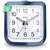 MEBUS Quarz-Wecker, geräuscharm ohne Ticken, Leuchtzeiger, Alarm mit Weckwiederholung (Snooze), Zifferblattbeleuchtung auf Knopfdruck, Farbe: Blau, Modell: 26158