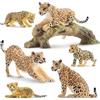 TOYMANY 7 statuette jaguar con bambini e tronco, giocattoli realistici in plastica, zoo foresta, giocattolo educativo