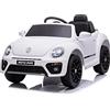 Tecnobike Shop Auto Elettrica per Bambini Volkswagen Maggiolino New Beetle Small 12V Telecomando Luci Led Suoni (Bianco)