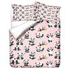Hiser Set di Biancheria da Letto de 3 Pezzi - Set Copripiumino per Letto Matrimoniale Singolo King in Microfibra - Federa e Copripiumini di 3D Animale Panda Stampa (Rosa Panda,220x260cm)