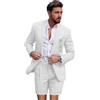 LeaderBeauty Leader of The Beauty - Completo da uomo in lino, 2 pezzi, slim fit, smoking, blazer, pantaloni corti, per matrimoni estivi, abbigliamento casual, bianco, 50