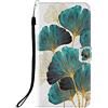 Sunrive Cover compatibile con Motorola One Action, Custodia con supporto di stand e in Pelle artificiale per carte di credito Portafoglio Flip Chiusura Magnetica bumper(Q foglia)