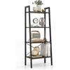 COSTWAY Libreria, scaffale a 4 livelli, scala in legno, con fusibili ribaltabili e poggiapiedi regolabili, telaio in metallo, per soggiorno, studio e ufficio (rovere grigio)