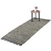 Relaxdays Tappeto in Cotone e Pelle con Frange, 80 x 200 cm, Salotto e Camere da Letto, Runner Antiscivolo, Verde Kaki