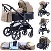 GLOKID Passeggino 3 in 1，Passeggino Canne，Trio，Con Seggiolino Accessori，Adattatori universali，Passeggino per bambini fino a 25 kg，4 ruote con ammortizzatori，navicella，grandi ruote (x1 cachi)