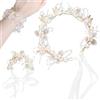 Minging Fascia per capelli da comunione,Minging 2 pezzi accessori capelli sposa e 2 pezzi Braccialetto Capelli Sposa bianco Perla Decorazioni Capelli Accessorio per Capelli da Sposa fiori per capelli