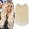 TESS Extension Capelli Veri Clip Biondo 55 cm, Modulo U aggiornato Extension Clip Capelli Veri Fascia Unica 5 Clips Extension Capelli Clip 75 g #60 bianco biondo per Donna