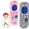 AiTuiTui Silicone Giochi Neonato per Bambini per 3 6 9 12 Mesi, 2 Pezzi Telecomando Giochi Dentizione Neonato, Giocattoli Sensoriali di Qualità Alimentare, Regali per Bambini Autistici, Grigio Scuro e Rosa