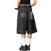 oytto Pantaloncini in denim Uomo Casual Cargo Jeans Hipster 3/4 Lunghezza Uomo Jorts Y2K Baggy Uomo Retro Hip Hop Streetwear Pantaloni allentati Uomo Ricamato Gamba Dritta Skateboard Jeans, Nero , L