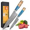 oFuun 2 Pezzi Set Coltelli da Cucina Professionali Coltello Giapponese Damasco 67 Strati, Coltello Da Cucina Giapponese Professionale Coltello da Chef Coltelli Carne Per Chef E Appassionati